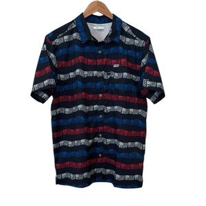 Columbia Men’s PFG Super Slack Tide Camp USA Flag Fish Button Down Shirt Medium